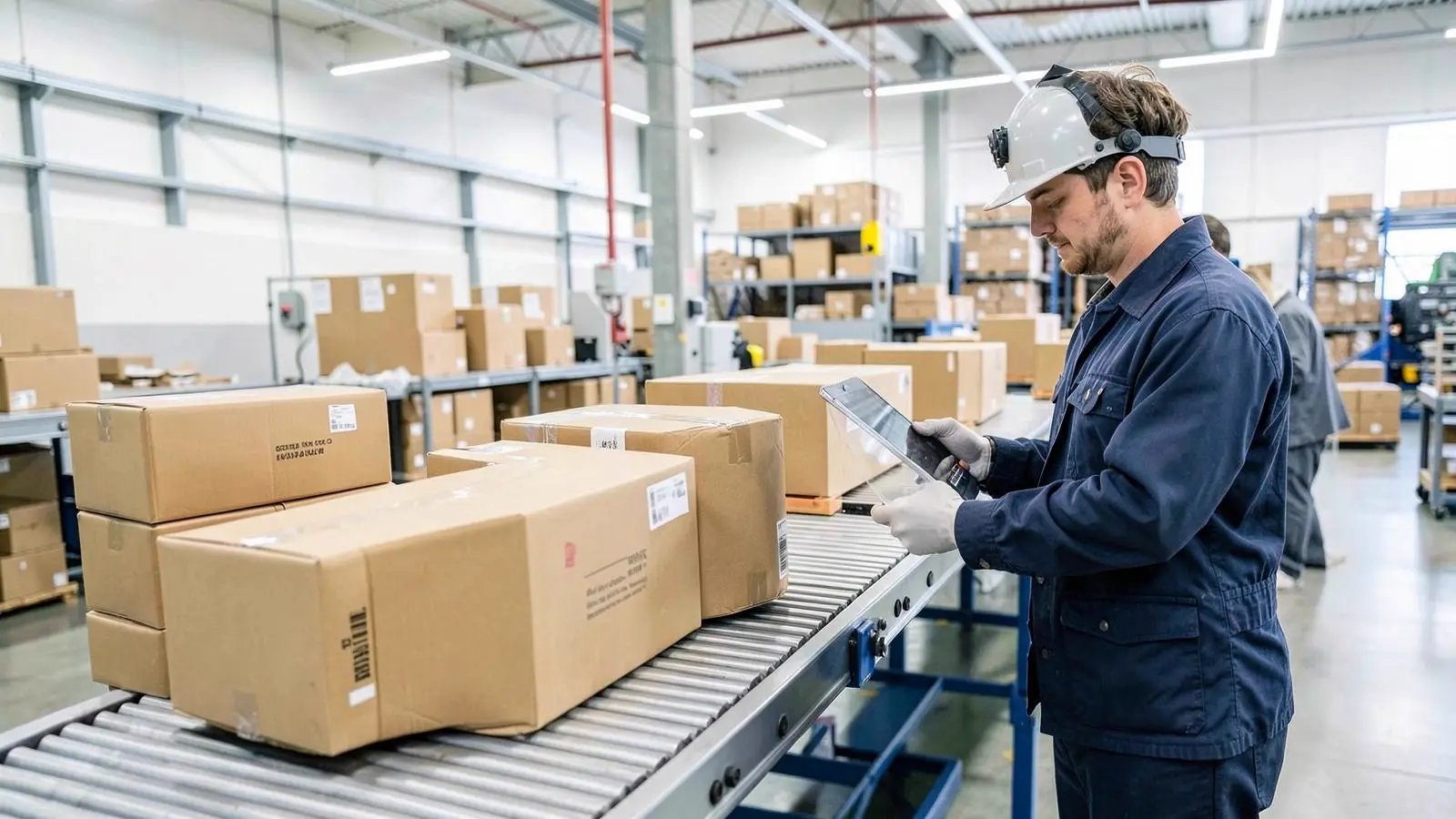 Warehouse associate scanning ecommerce furniture orders for last mile delivery