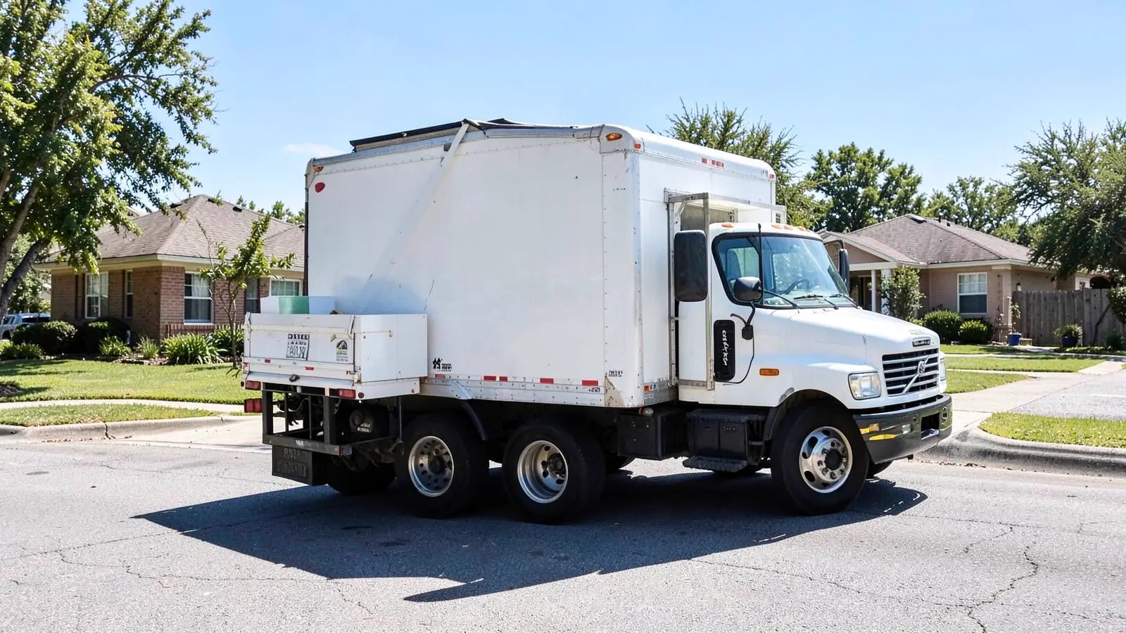 Point2Point box truck making a residential last mile furniture delivery in Texas